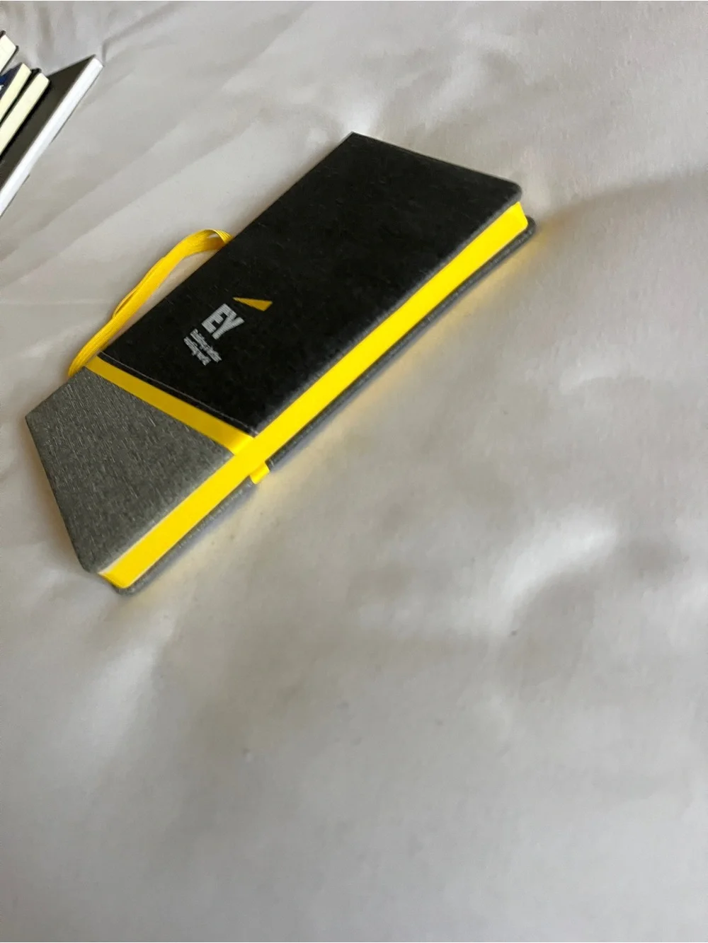 EY Black & Gray Hardcover Lined Journal Pocket Notebook Yellow Accent Elastic St
